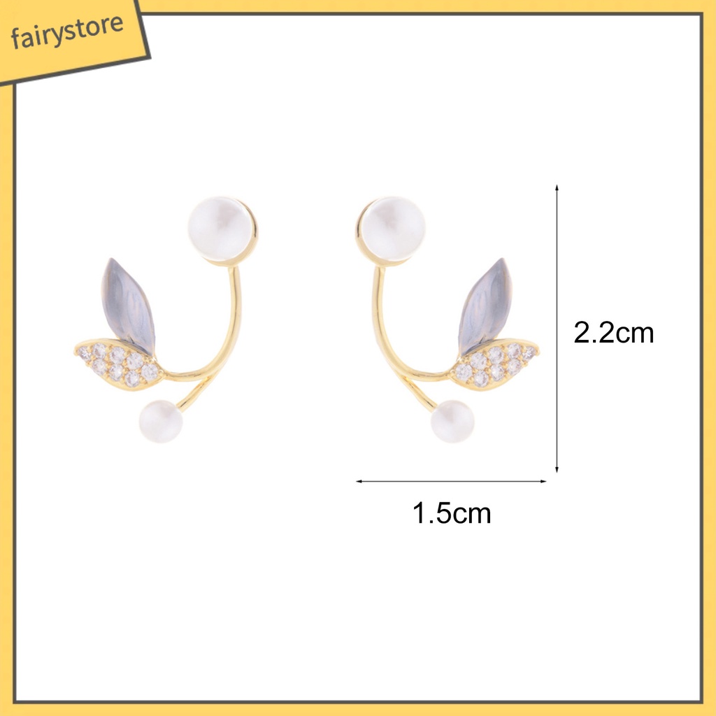 1 Đôi Bông Tai Hình Chiếc Lá Đính Ngọc Trai Nhân Tạo Phong Cách Hàn Quốc