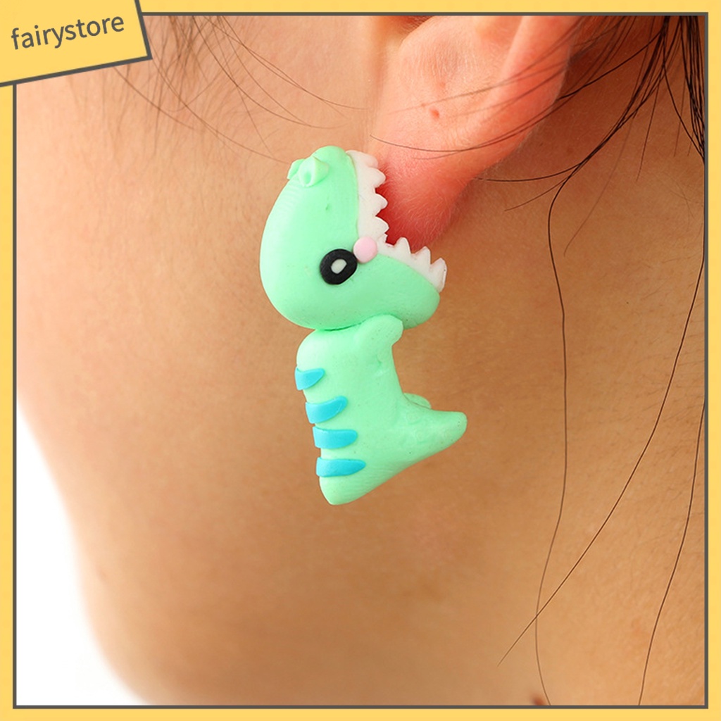 Bông Tai Hình Khủng Long Hoạt Hình 3D Bằng Đất Sét Polymer Dành Cho Nữ