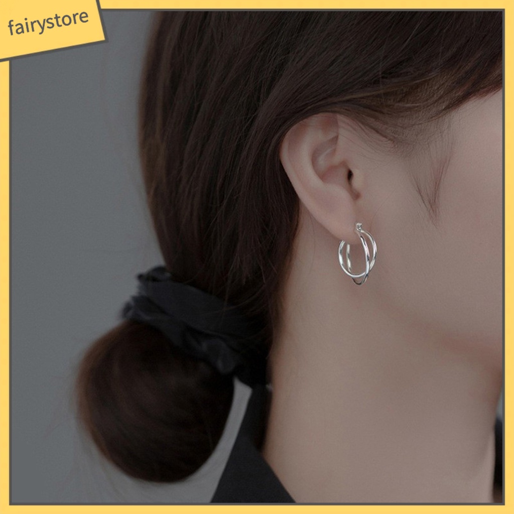 1 Đôi Bông Tai Tròn Bằng Thép Không Gỉ Màu Trơn Chống Dị Ứng Dễ Phối Đồ Thời Trang Cho Nữ