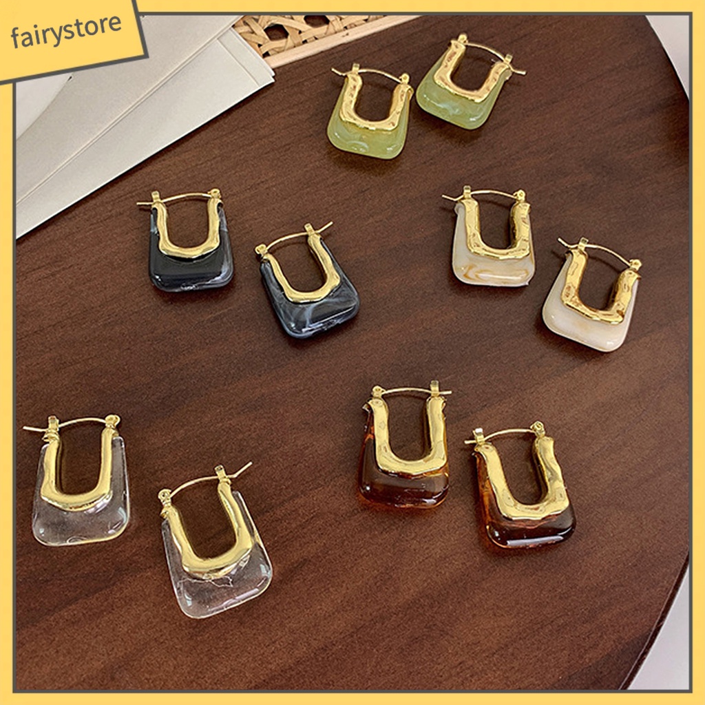 1 Đôi Bông Tai Hình Chữ U Bằng Nhựa Acrylic Phong Cách Vintage Dành Cho Nữ