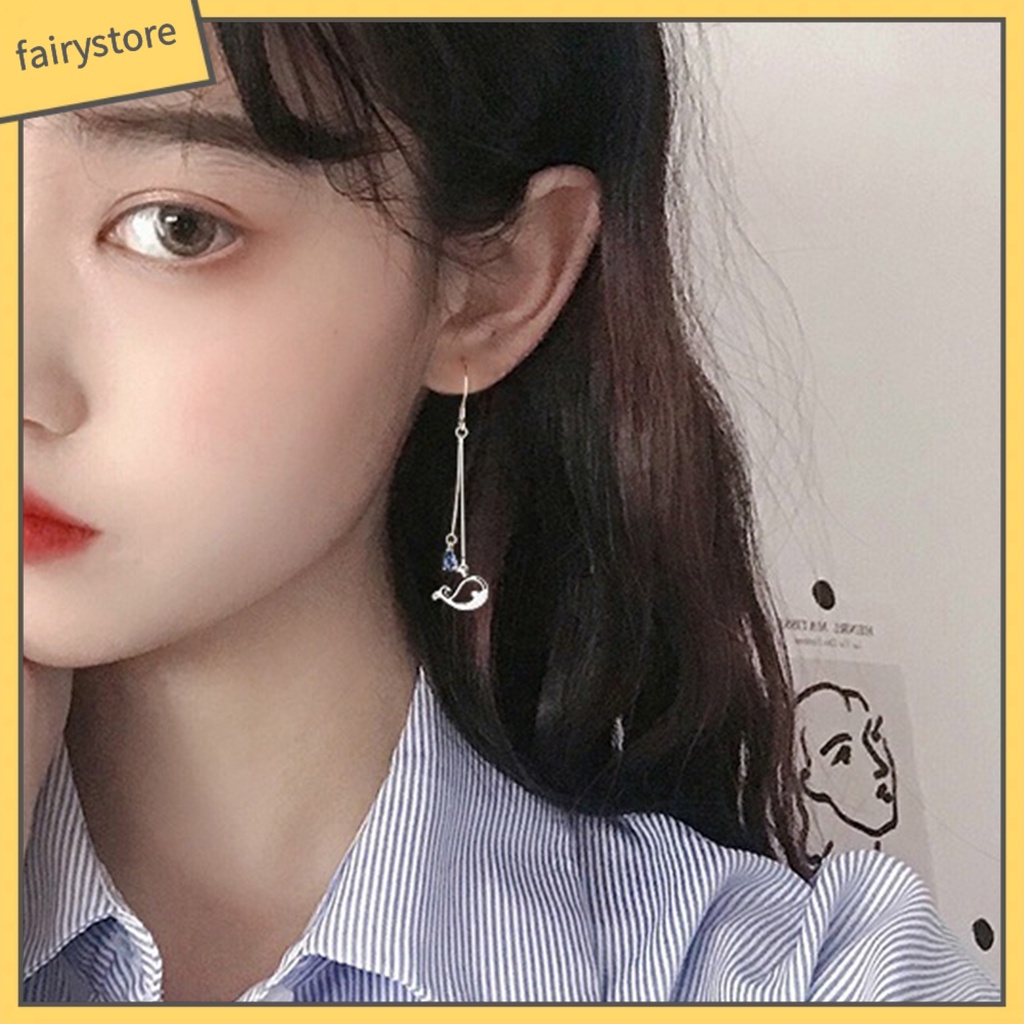 1 Đôi Bông Tai Hình Cá Voi Đính Đá Zircon Phong Cách Hàn Quốc Dành Cho Cô Dâu