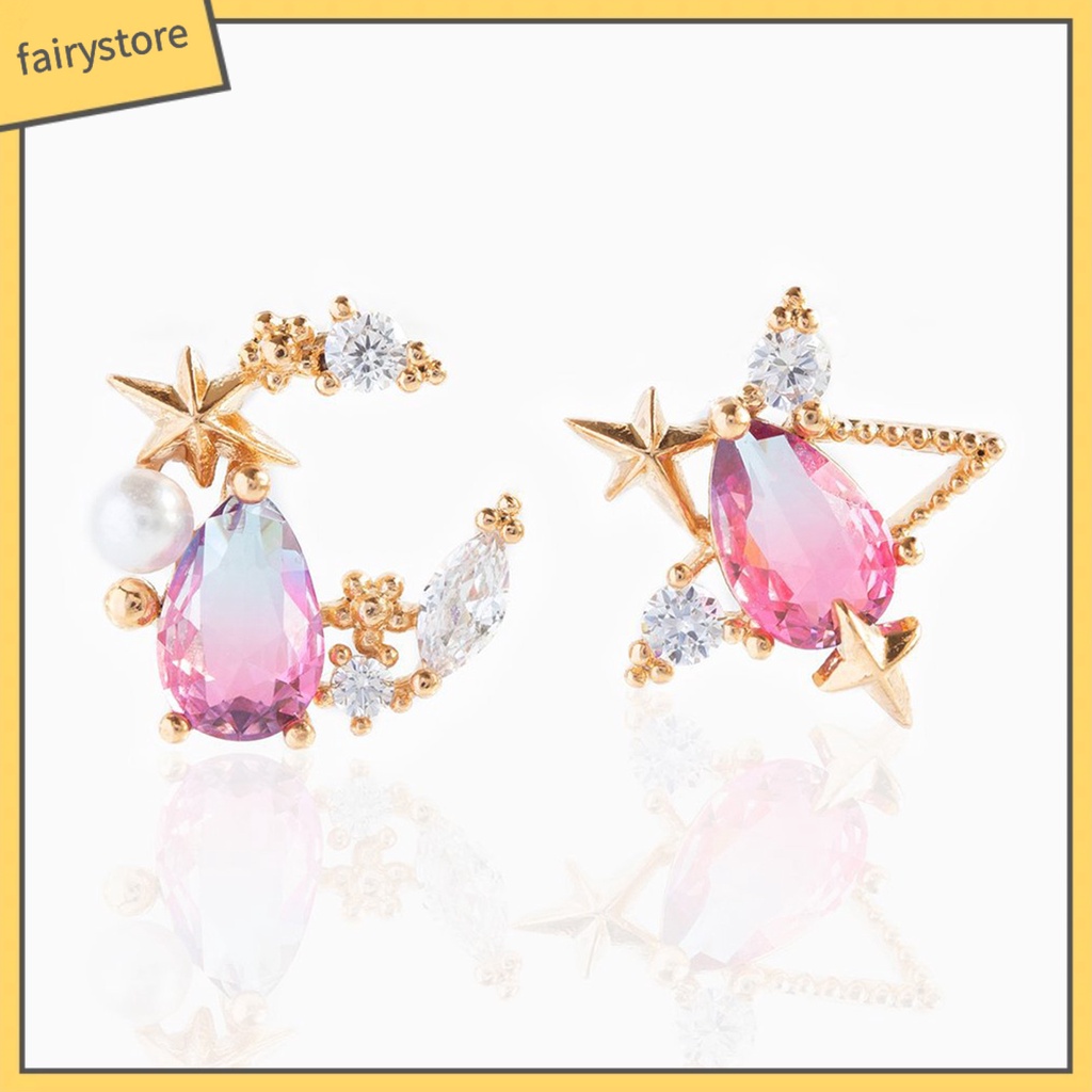 1 Đôi Khuyên Tai Hợp Kim Hình Trăng Sao Đính Đá Thời Trang