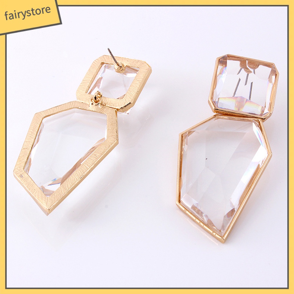 Bông Tai Hình Học Bằng Nhựa Resin Lấp Lánh Phong Cách Vintage Dành Cho Nữ