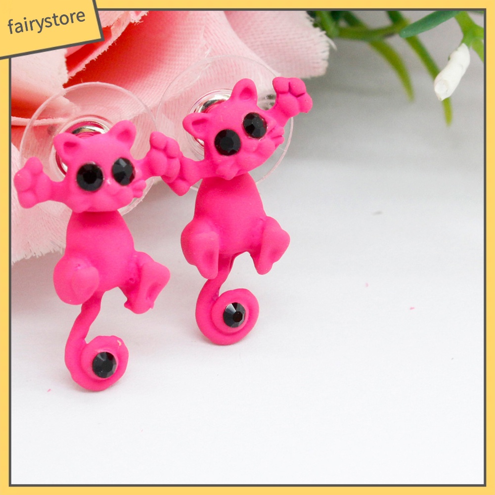 Khuyên Tai Hình Mèo 3D Đính Đá Dễ Thương Cho Nữ