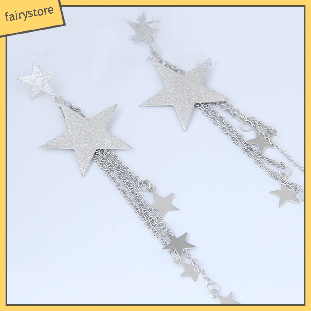 Bông Tai Ngôi Sao Năm Cánh Dáng Dài Tua Rua Thời Trang Cho Nữ