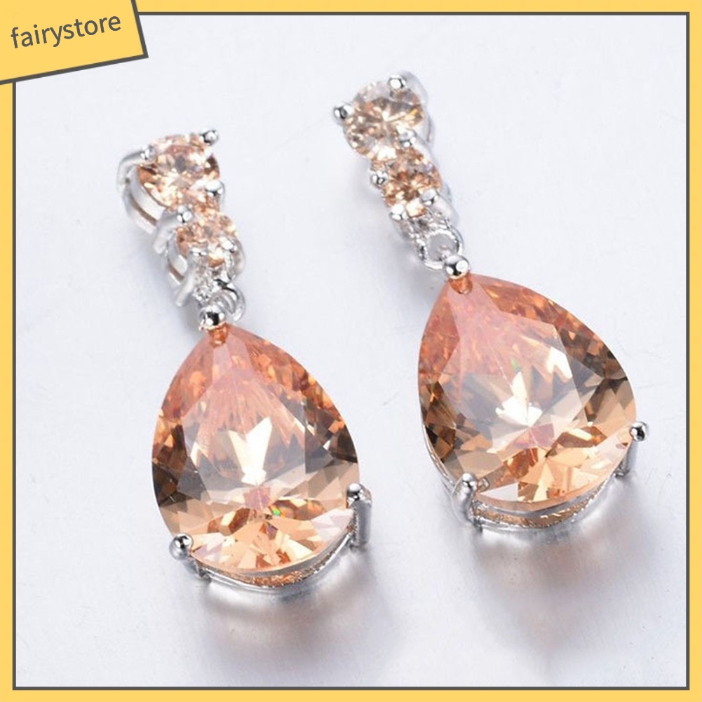 Đôi Bông Tai Hình Giọt Nước Đính Đá Thời Trang Cho Nữ