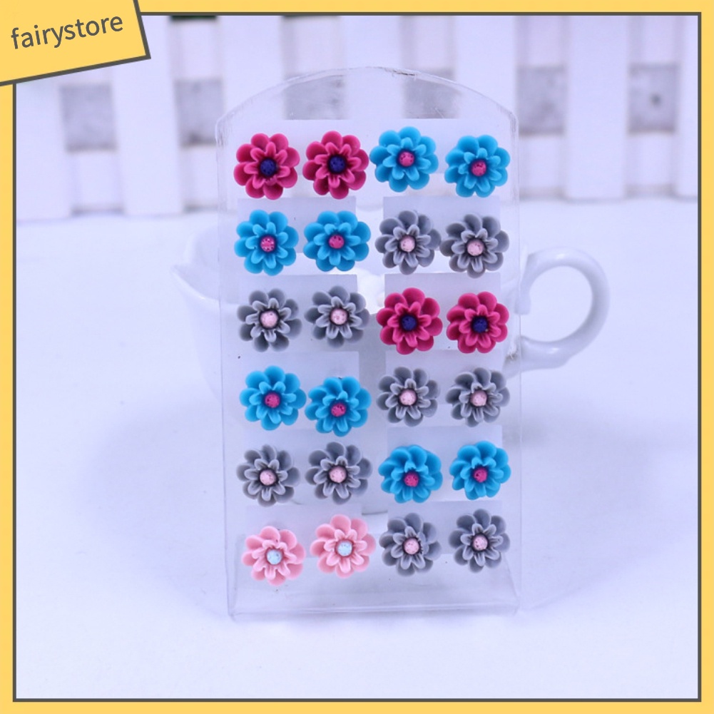 12 Đôi Bông Tai Hình Hoa Bằng Nhựa Nhiều Màu Thời Trang Dành Cho Nữ