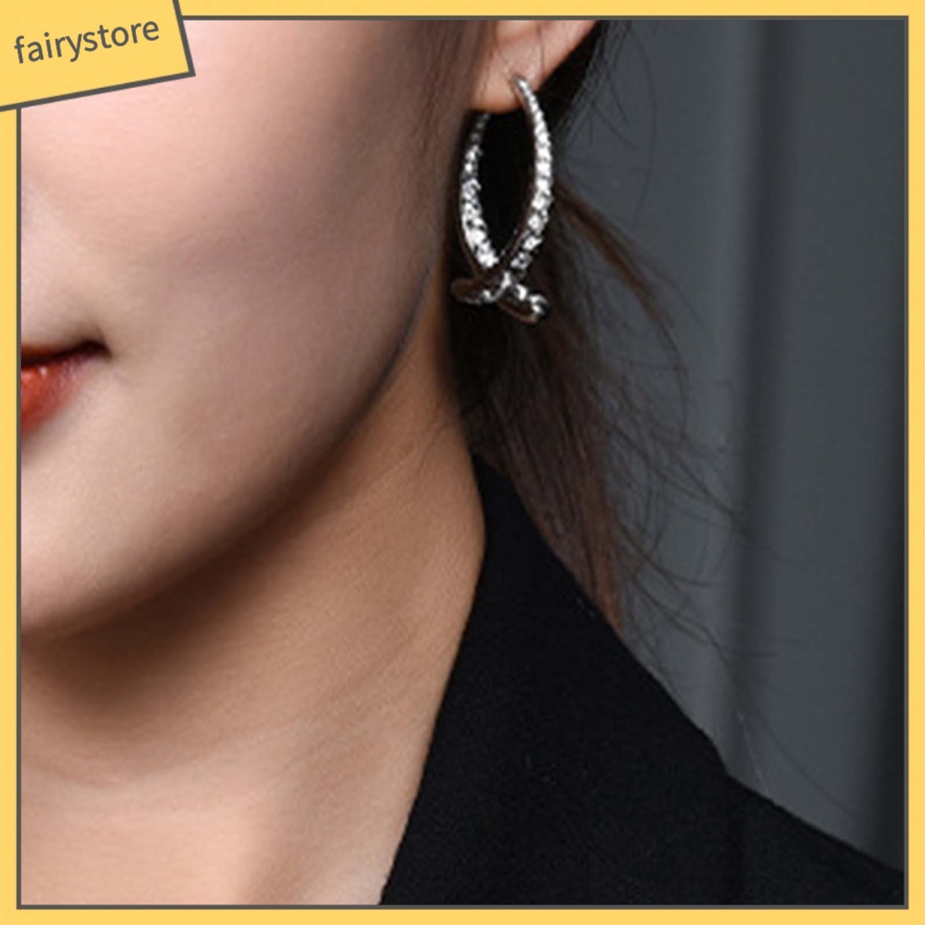 [FRO] 1 Đôi Bông Tai Hợp Kim Dạng Cong Đính Kim Cương Giả Tinh Tế Sử Dụng Hàng Ngày