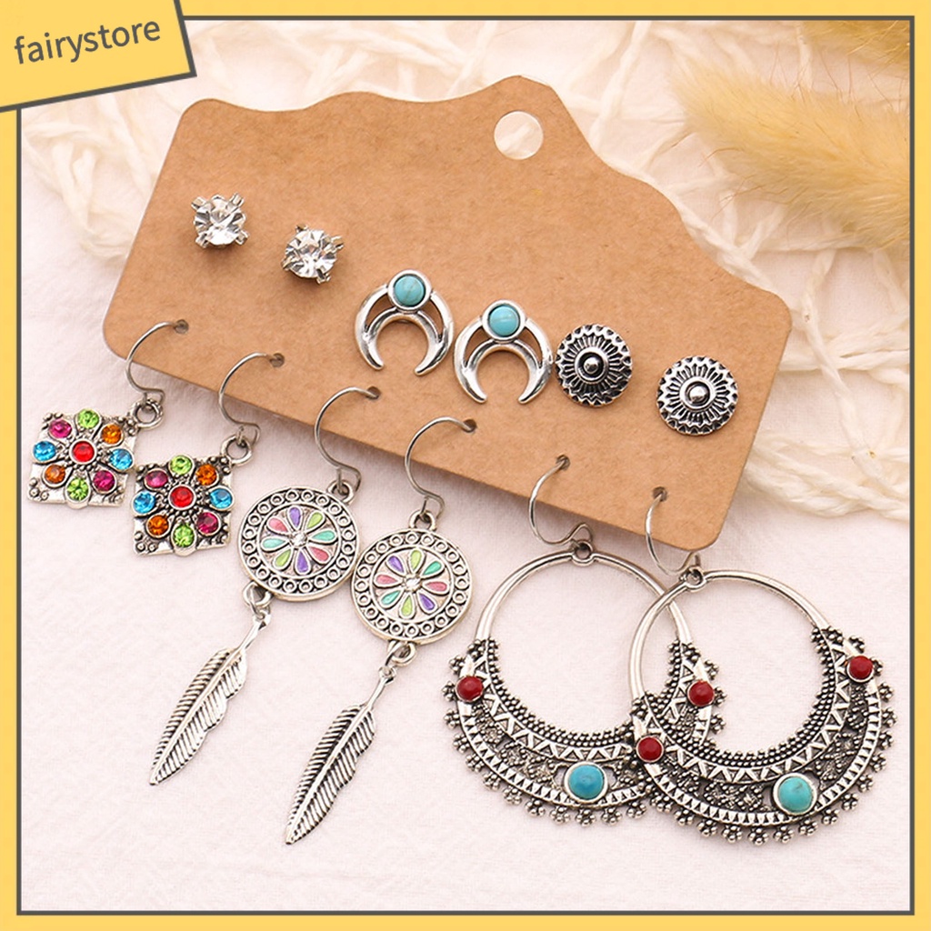 1 Bộ Bông Tai Tròn Bằng Hợp Kim Hình Lông Vũ Thoải Mái Dễ Phối Đồ Dùng Hàng Ngày