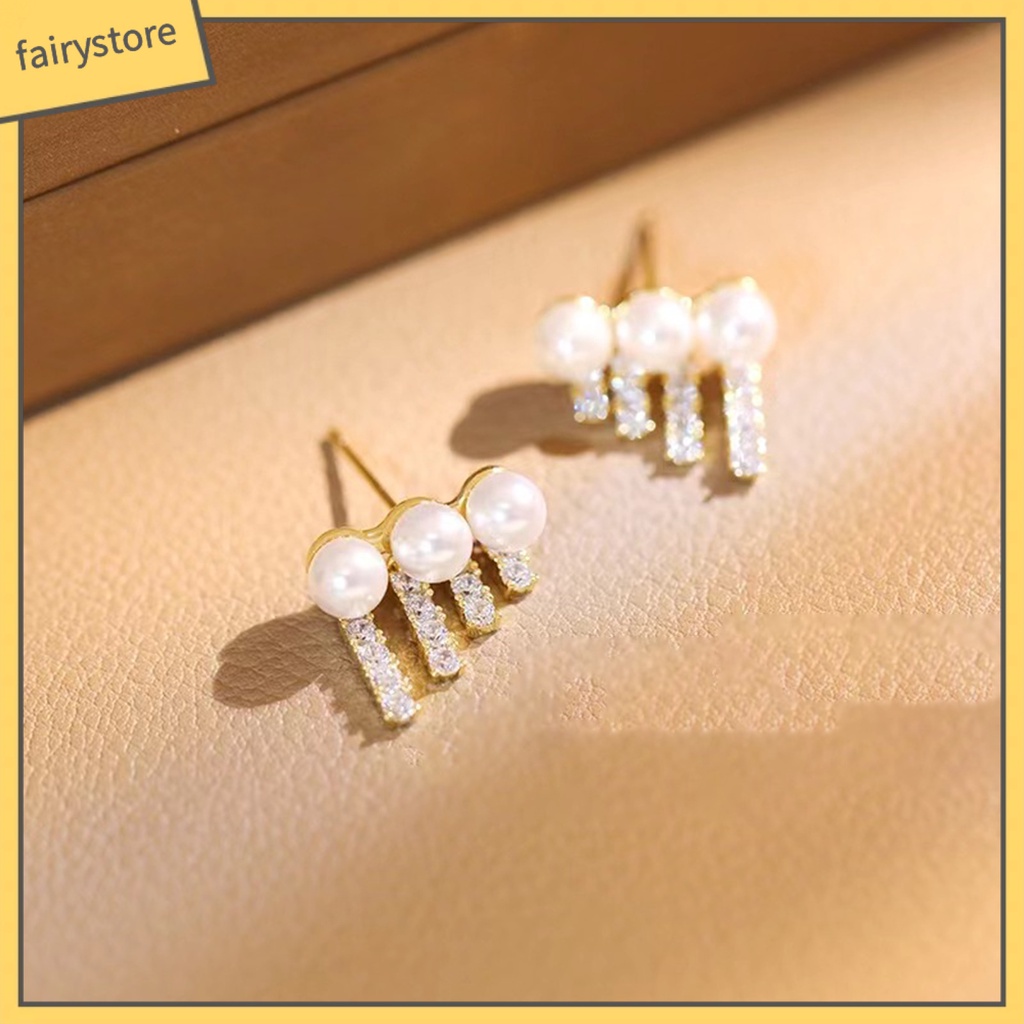 1 Đôi Bông Tai Hình Học Đính Ngọc Trai Giả Lấp Lánh Dành Cho Nữ