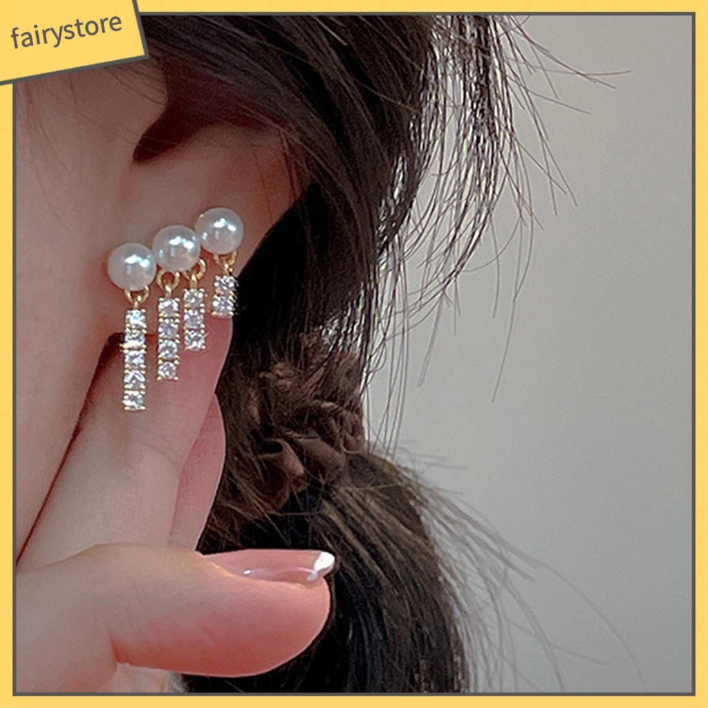1 Đôi Bông Tai Hình Học Đính Ngọc Trai Giả Lấp Lánh Dành Cho Nữ