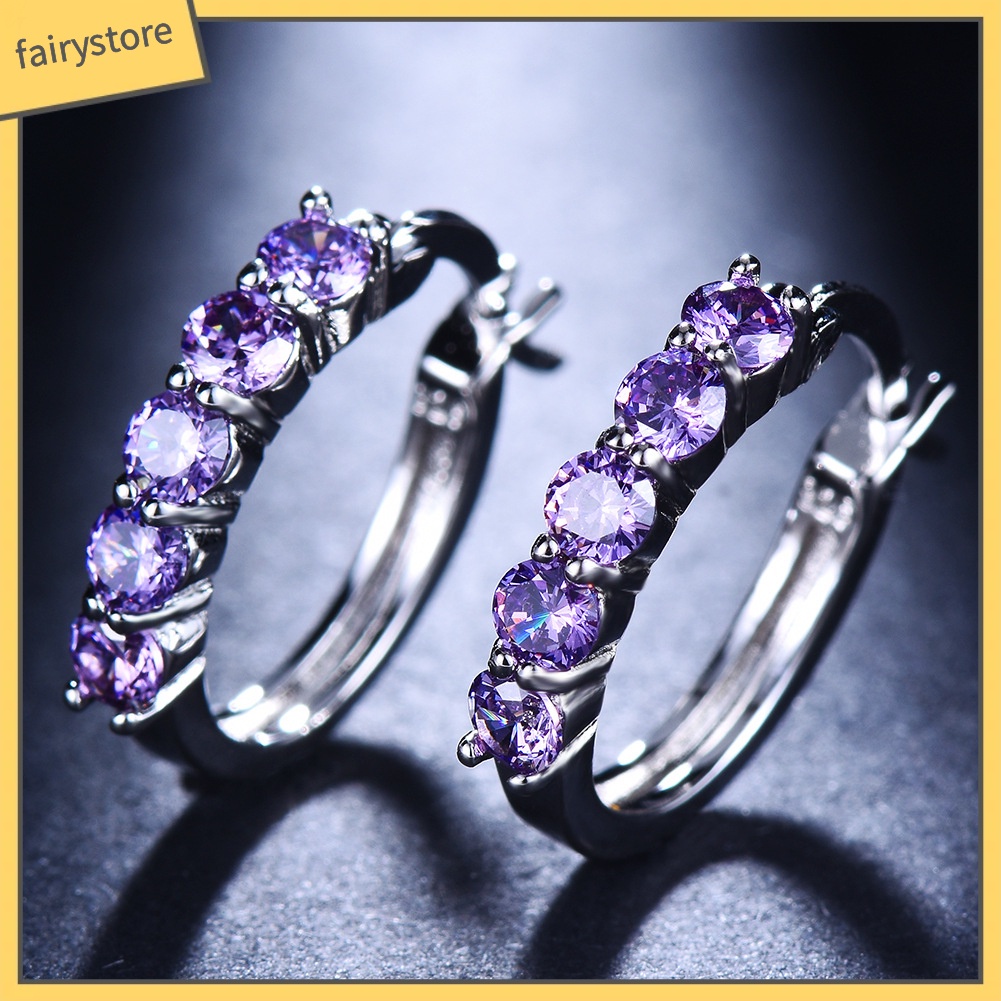 Bông Tai Mạ Bạc Hình Tròn Đính Đá Zircon Thời Trang Dành Cho Nữ