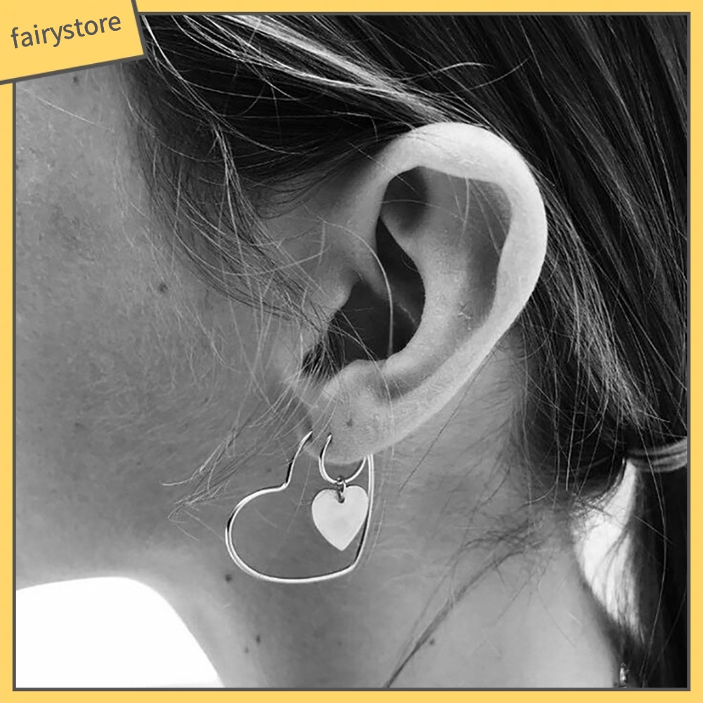 1 Đôi Bông Tai Hình Trái Tim Thời Trang Dành Cho Nữ