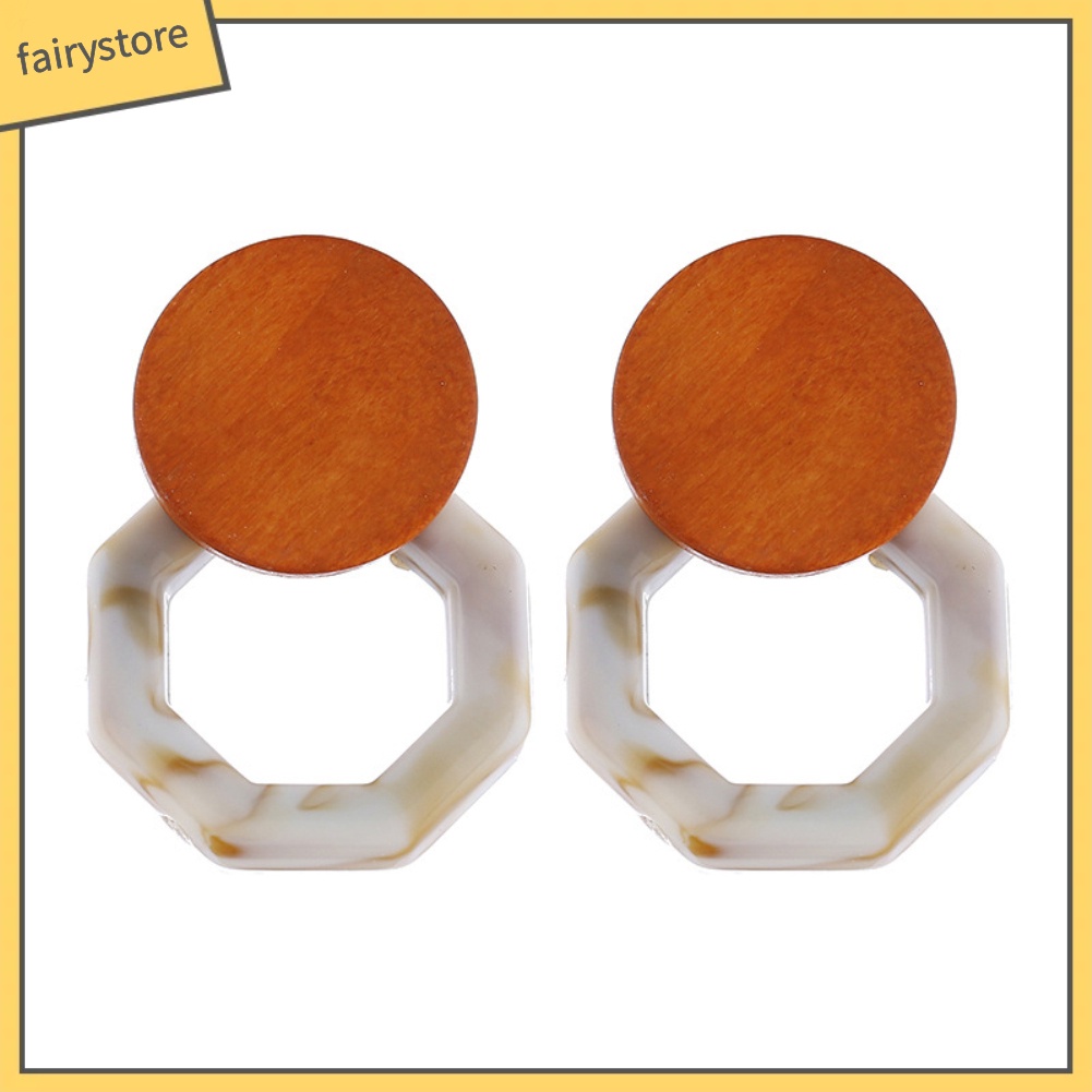 Khuyên Tai Lủng Lẳng Hình Bát Giác Bằng Nhựa Resin Vân Đá Cẩm Thạch Thời Trang Cho Nữ