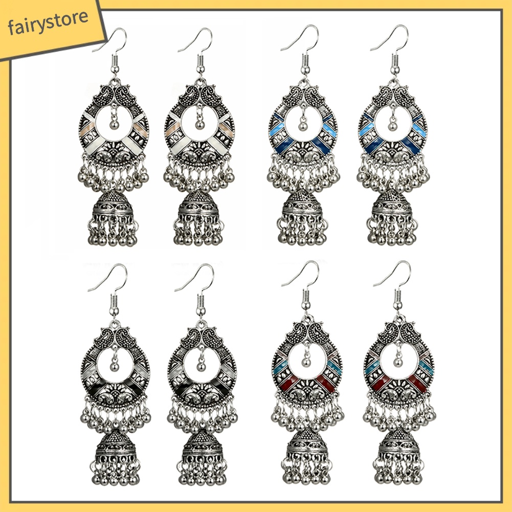 Bông Tai Dáng Dài Đính Chuông Và Tua Rua Phong Cách Cổ Điển Thời Trang Dự Tiệc Cho Nữ