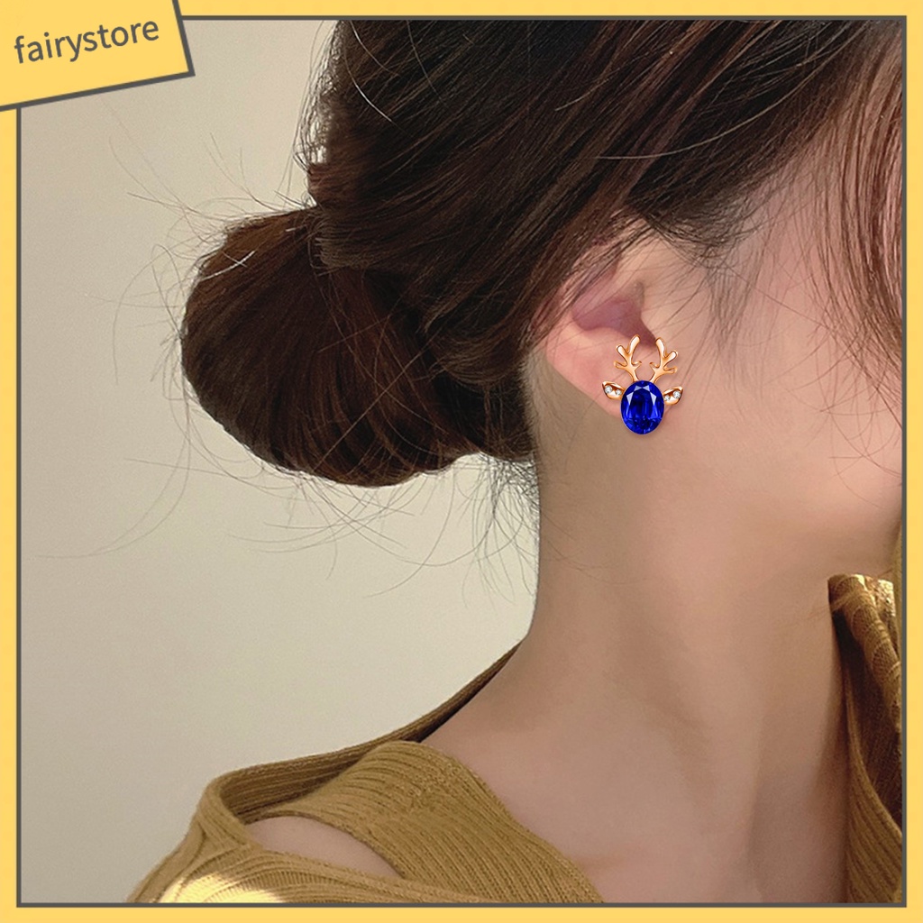 Set 2 Khuyên Tai Hình Tuần Lộc Giáng Sinh Đính Đá Phong Cách Boho Thời Trang Cho Nữ