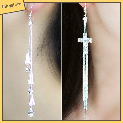 Bông Tai Tua Rua Dáng Dài Đính Đá Hình Chuông / Thánh Giá Thời Trang Cho Nữ