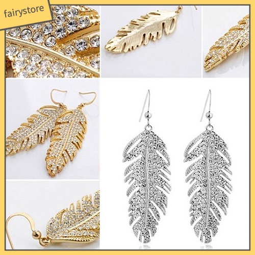 Bông Tai Hình Lông Vũ Đính Đá Bằng Hợp Kim Phong Cách Boho Cổ Điển Dành Cho Nữ