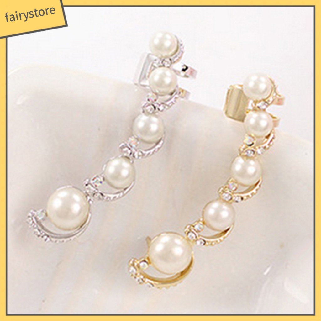 1 Khuyên Kẹp Vành Tai Đính Đá / Ngọc Trai Giả Thời Trang Cho Nữ