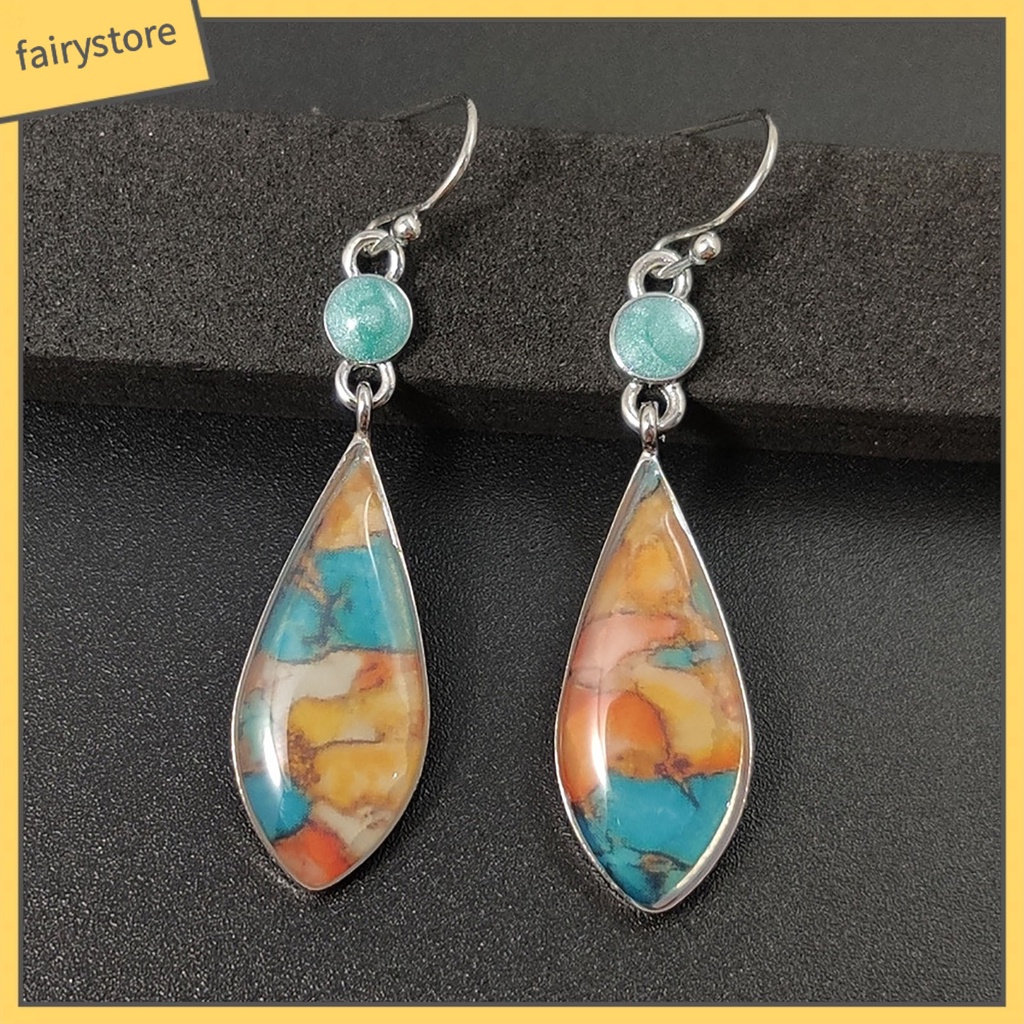 1 Đôi Bông Tai Hình Giọt Nước Mặt Kính Nhiều Màu Thời Trang