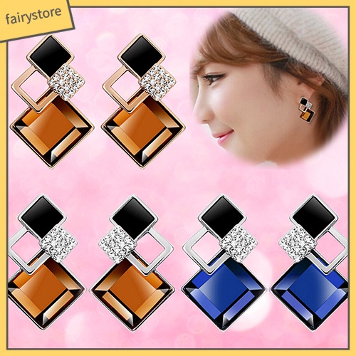 Khuyên Tai Đính Đá Hình Thoi Phong Cách Thời Trang Hàn Quốc