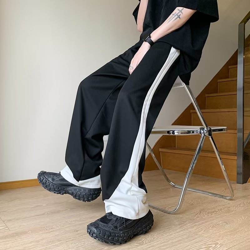 Quần Thể Thao Ống Rộng Phối Màu Sắc Tương Phản Phong Cách Hong Kong Cho Nam