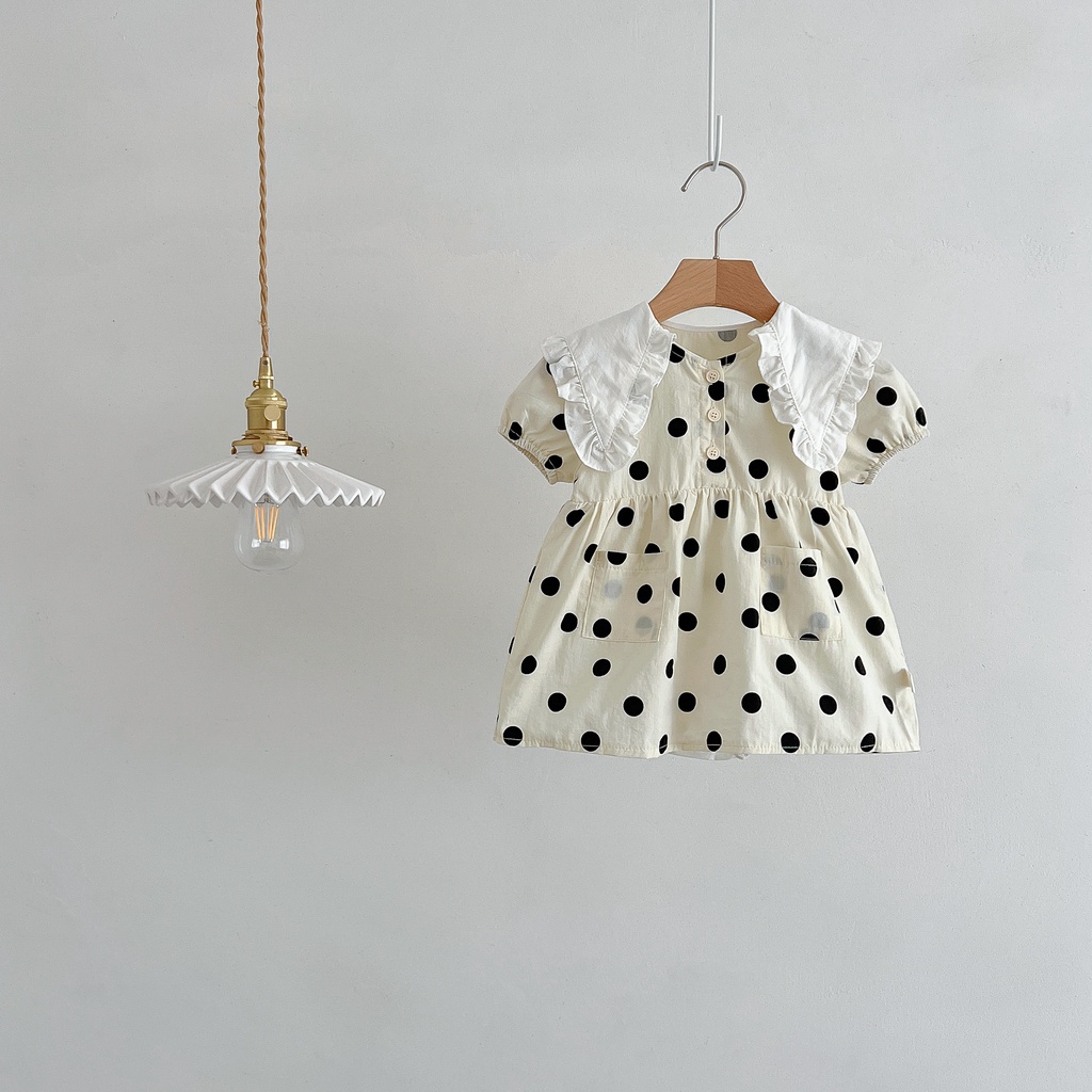 Bộ Áo Liền Quần Chấm Bi Có Túi Dành Cho Trẻ Em 0-2 Tuổi