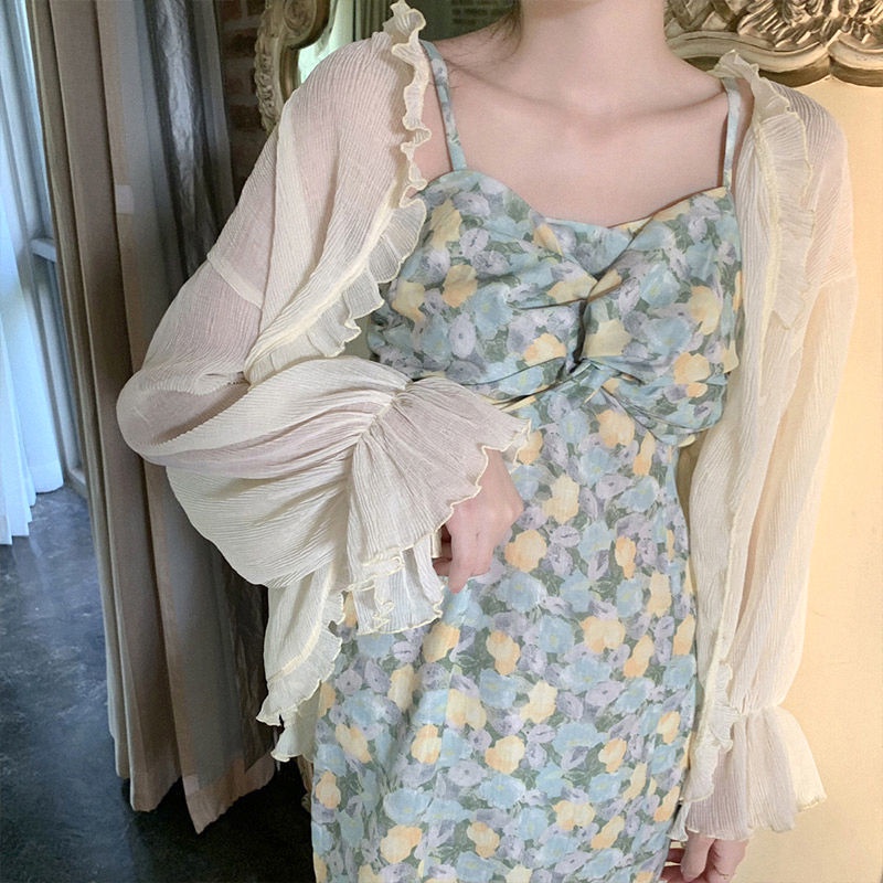 Áo Khoác cardigan chiffon Lụa Lạnh Chống Nắng Có Khăn Choàng Hợp Thời Trang Cho Nữ