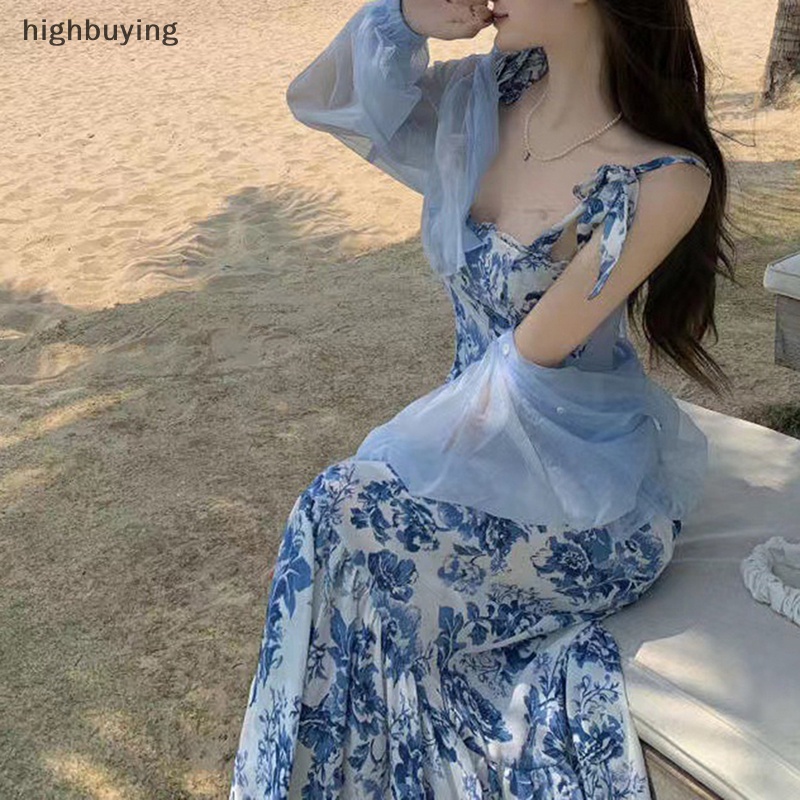 Đầm Chữ A Không Tay Cổ Thắt Nơ Hở Lưng Họa Tiết Hoa Vintage Mùa Hè 2023 Cho Nữ