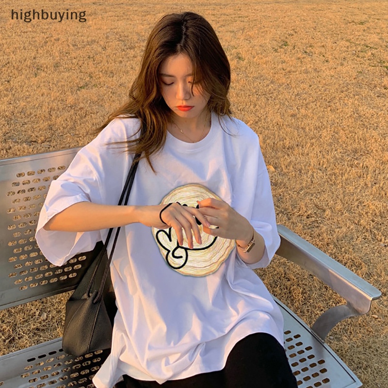 Áo Thun Tay Ngắn Cổ Tròn In Hình Mặt Cười Phong Cách Retro Cho Nữ