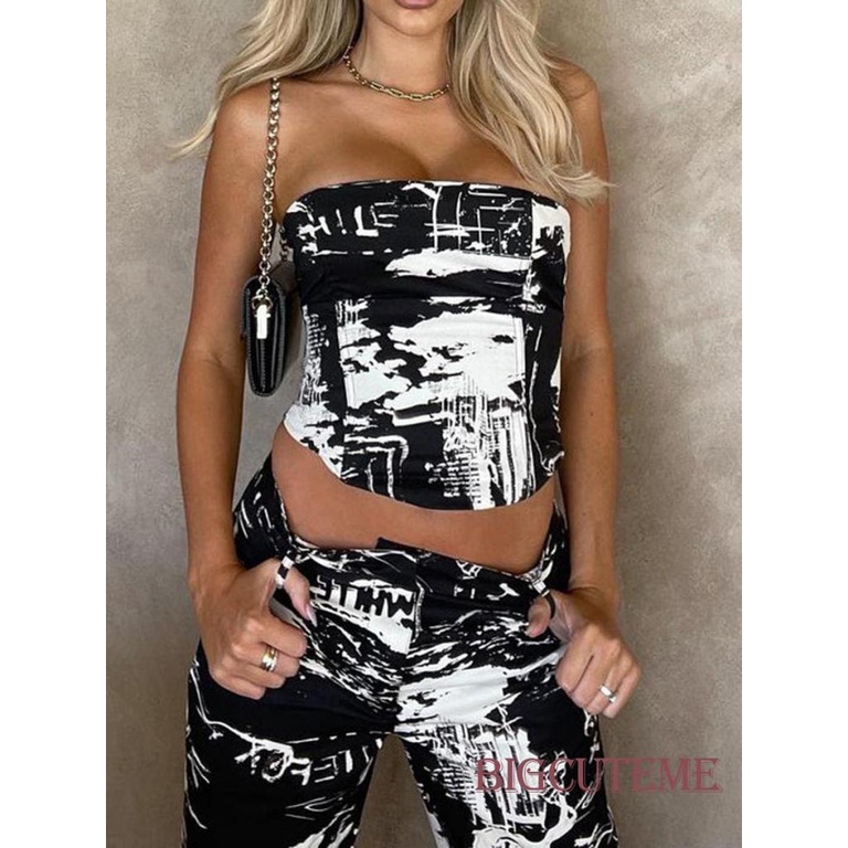 Áo Ống Cổ Thuyền Hở Lưng Có Dây Kéo In Họa Tiết Thời Trang Đường Phố Mùa Hè Cho Nữ