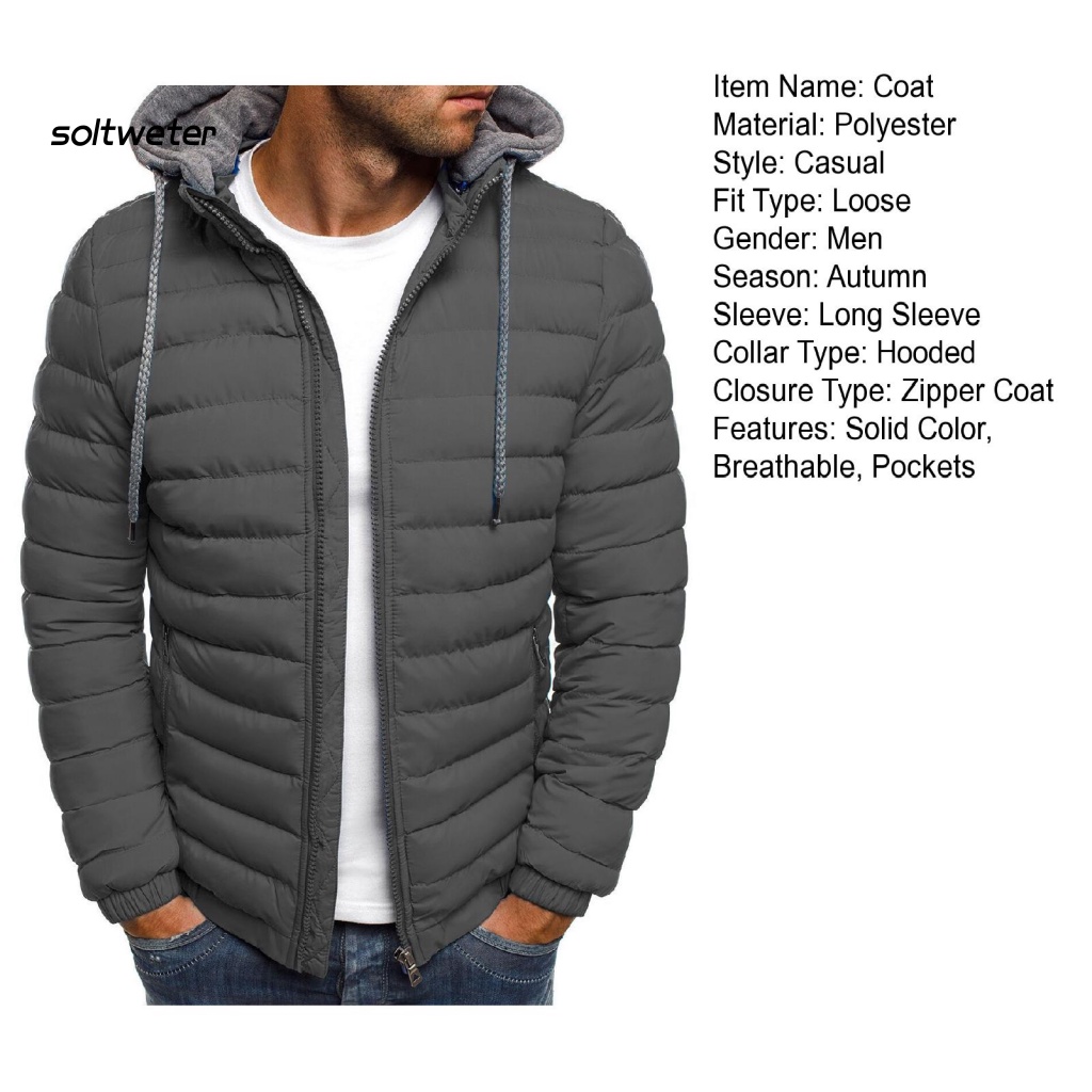 Áo Khoác Nam Tay Dài Có Nón Và Túi Màu Trơn Chống Lạnh Bằng Vải Cotton Dày Dặn