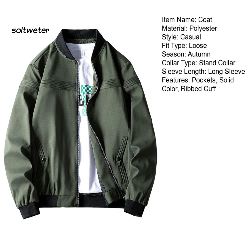 Áo Khoác Bóng Chày Cổ Đứng Dáng Rộng Màu Trơn Có Khóa Kéo Thời Trang Đường Phố Mùa Thu Cho Nam