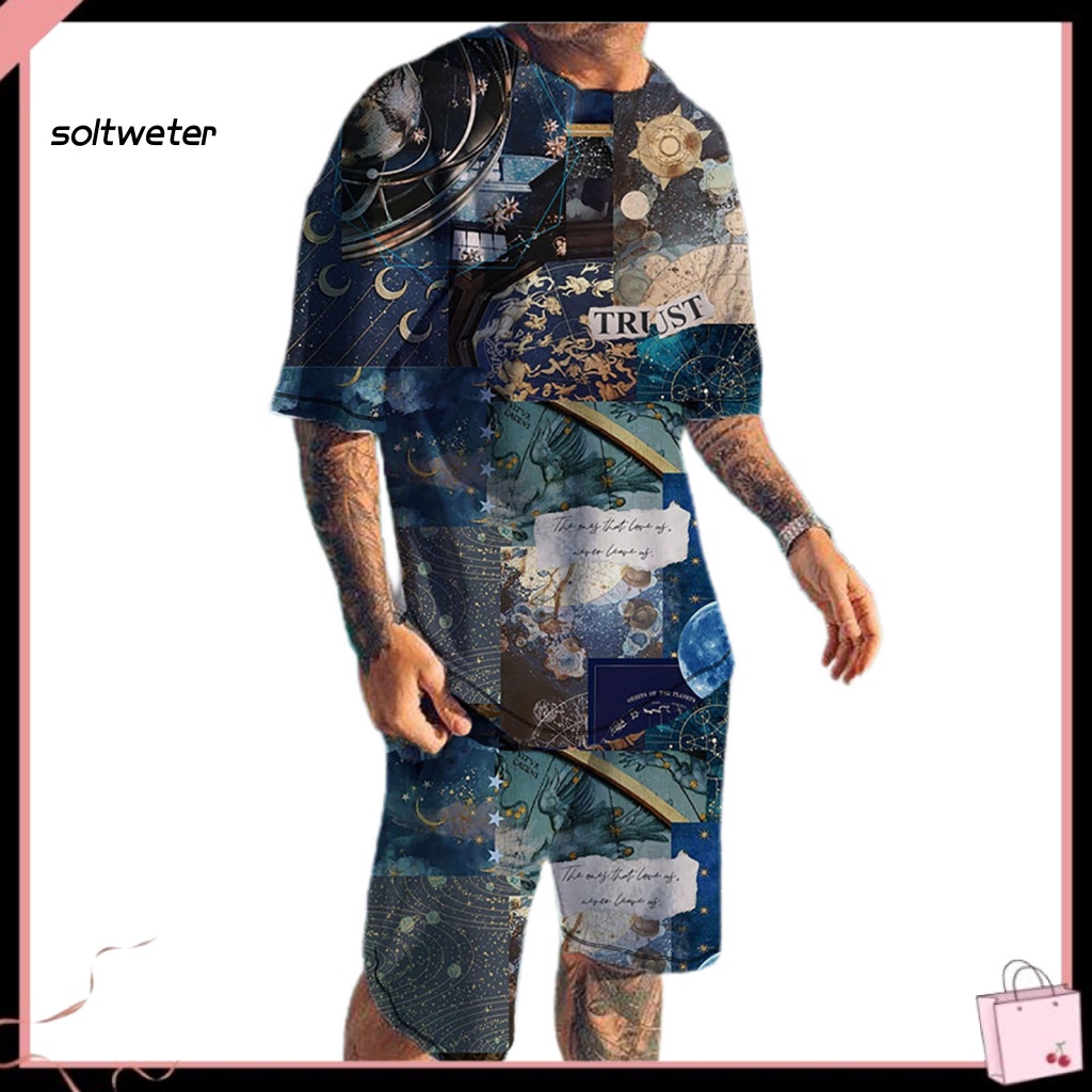 Bộ Đồ Thể Thao 2 Món Áo Thun Tay Ngắn Cổ Tròn In Họa Tiết 3D Phối Túi Cá Tính Cho Nam