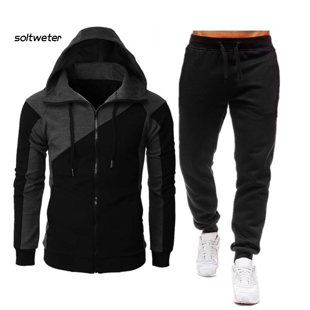 Bộ Đồ Thể Thao Hai Mảnh Gồm Áo Khoác Có Mũ Trùm Và Dây Rút Hai Màu Thời Trang Mùa Đông