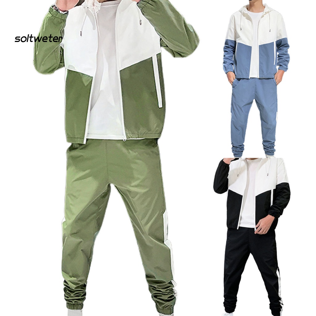 Set Đồ Thể Thao Gồm Áo Cardigan Có Nón Và Quần Dây Rút Màu Tương Phản Trang Phục Hàng Ngày