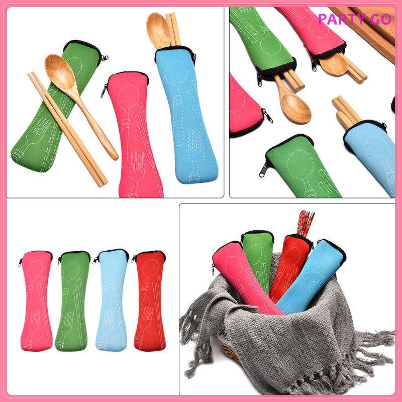 Bộ 4 Túi Đựng Dao Nĩa Bằng Thép Không Gỉ Tiện Dụng Khi Đi Du Lịch