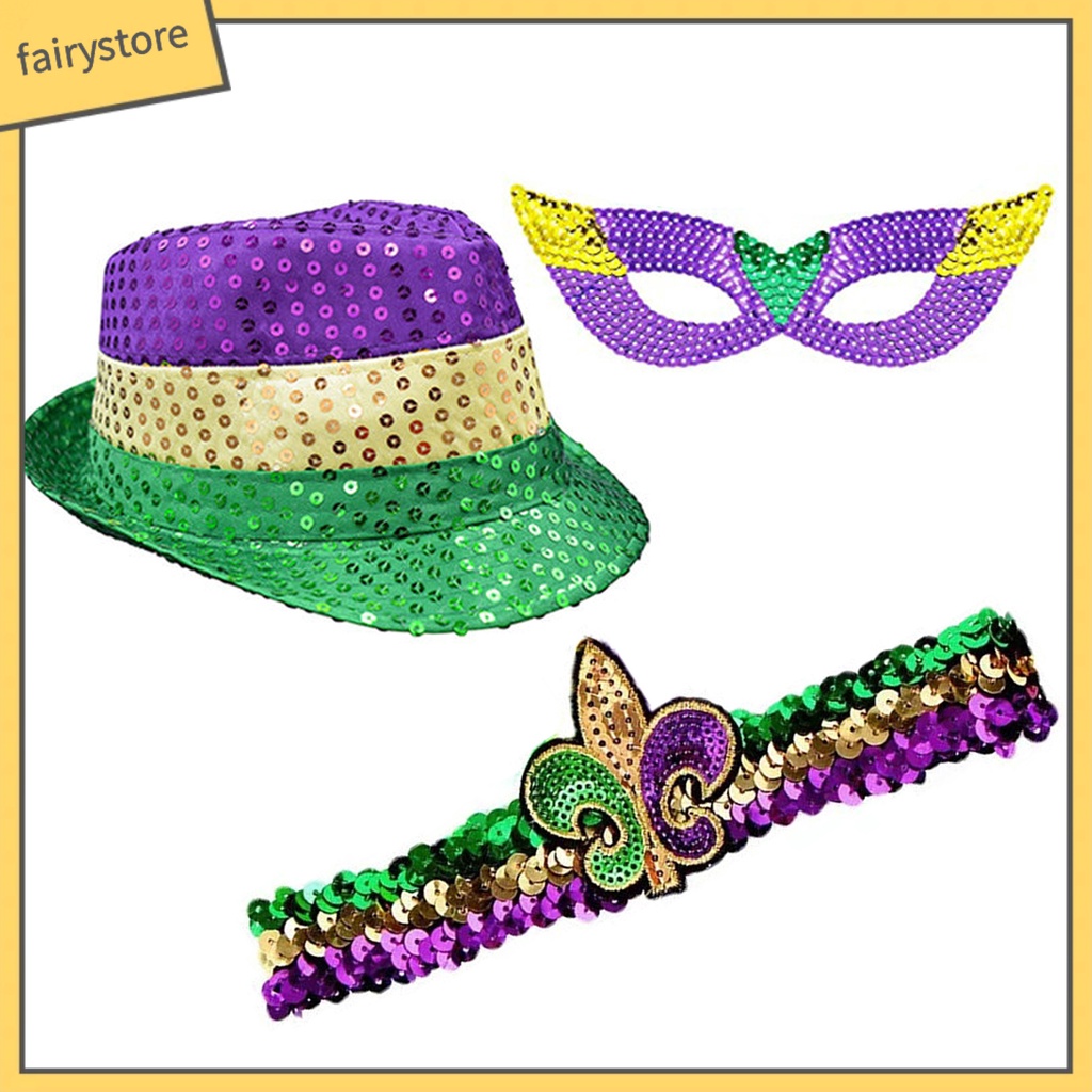 Set 3 Nón + Băng Đô Đính Kim Sa Lấp Lánh Nhiều Màu Sắc Trang Trí Lễ Hội