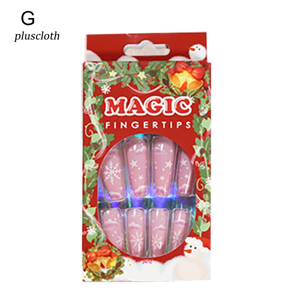 &lt; Pluscloth &gt; Set 24 Móng Tay Giả Dạng Nhấn Siêu Mỏng Phong Cách Giáng Sinh Có Thể Tháo Rời