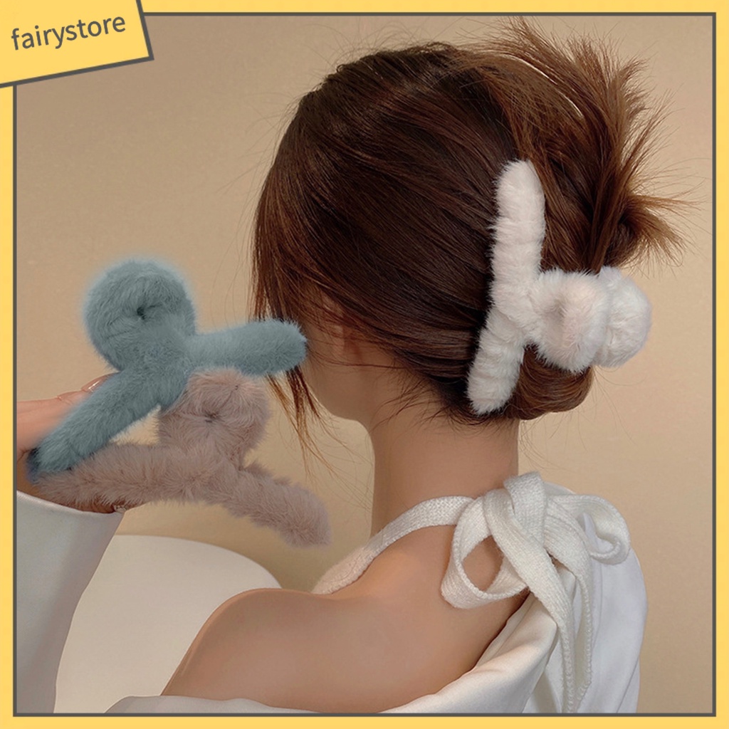 Kẹp Tóc Càng Cua Lớn Bằng Lông Nhung Mềm Mại Màu Trơn Tạo Kiểu Răng Chéo Phong Cách Nhật Bản Thanh Lịch