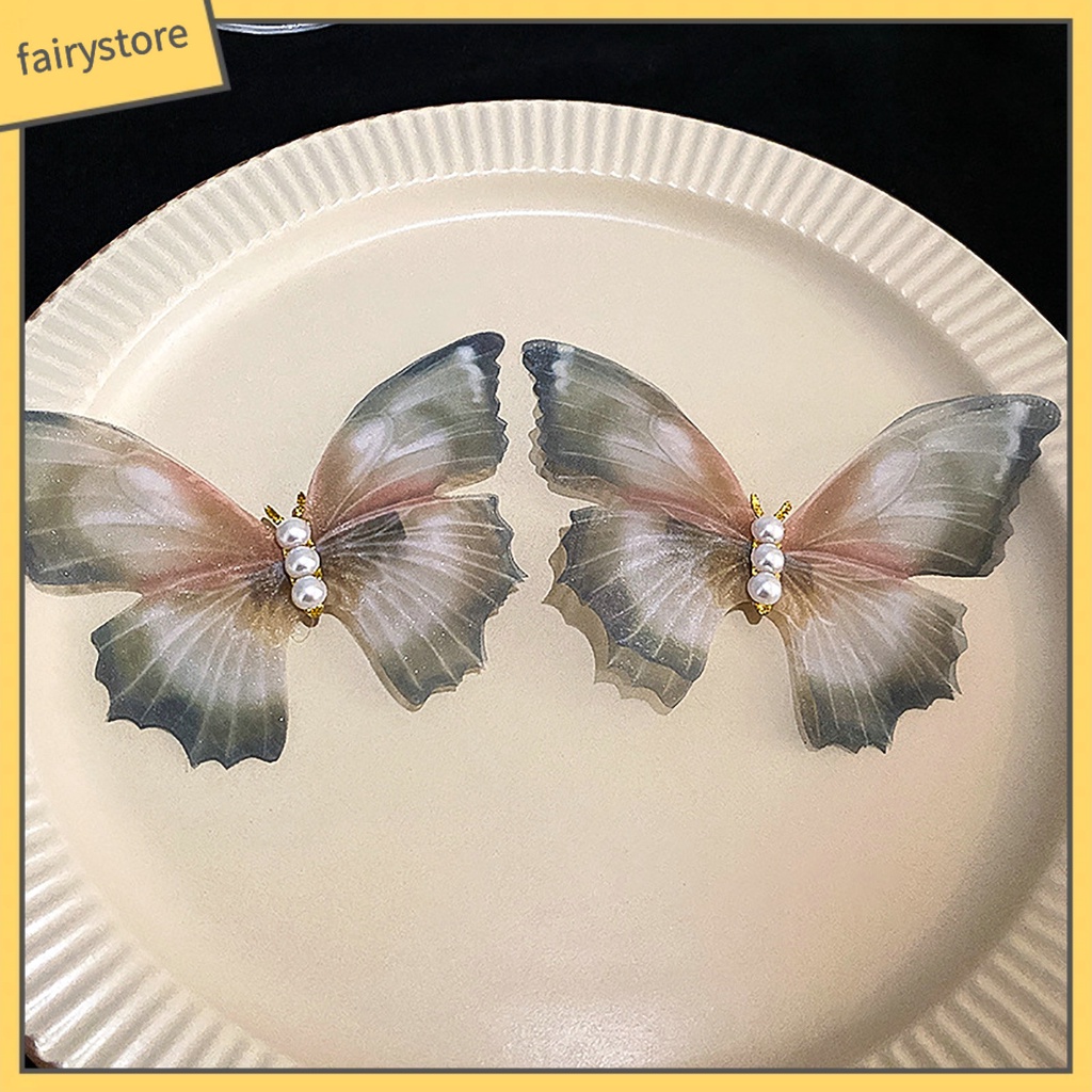 Kẹp Tóc Hình Bướm Hai Lớp Bằng Kim Loại Đính Ngọc Trai Giả Thanh Lịch Cho Nữ