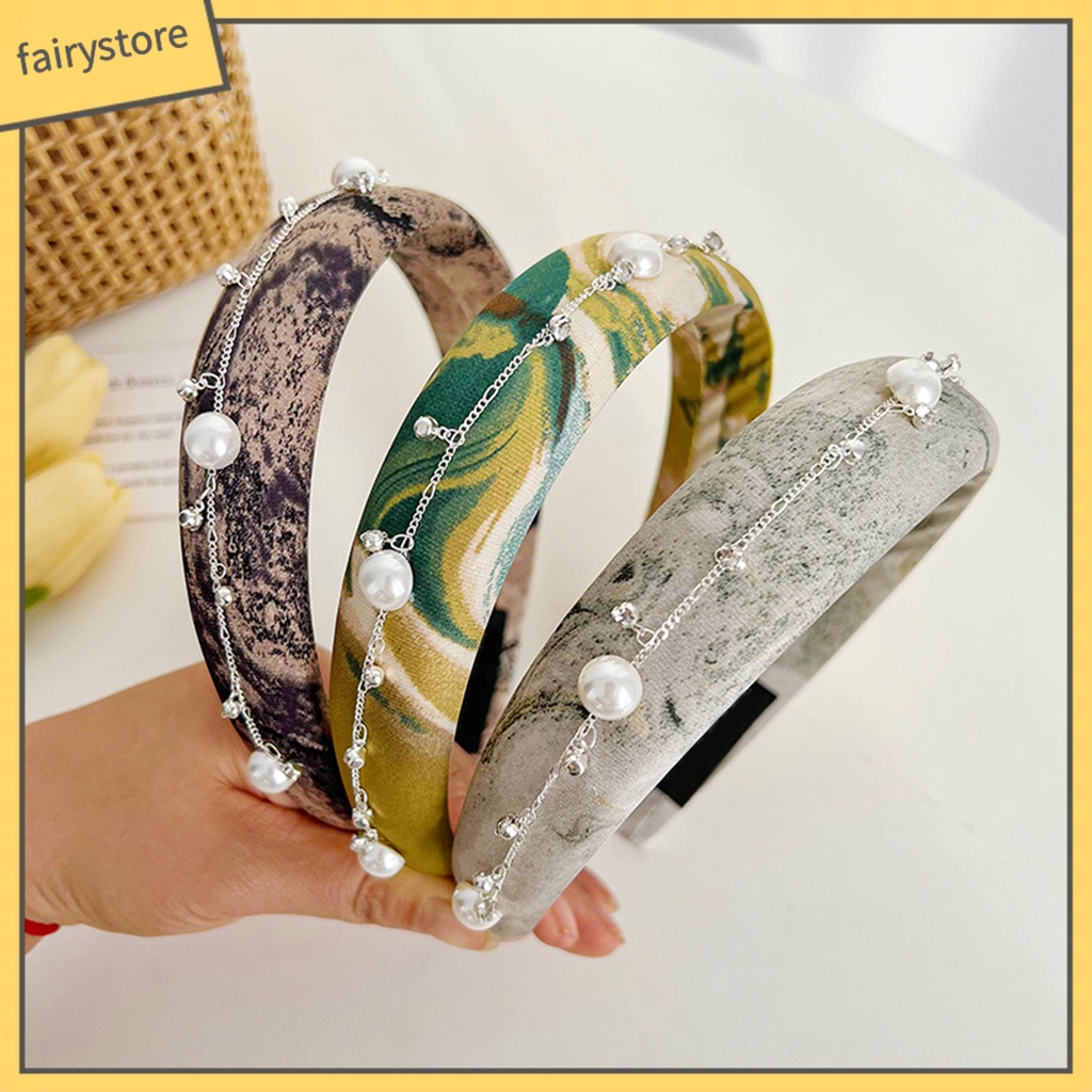 Băng Đô Cài Tóc Bản Rộng Tăng Chiều Cao Đính Đá Ngọc Trai Nhân Tạo Họa Tiết Da Báo Thời Trang Cho Nữ