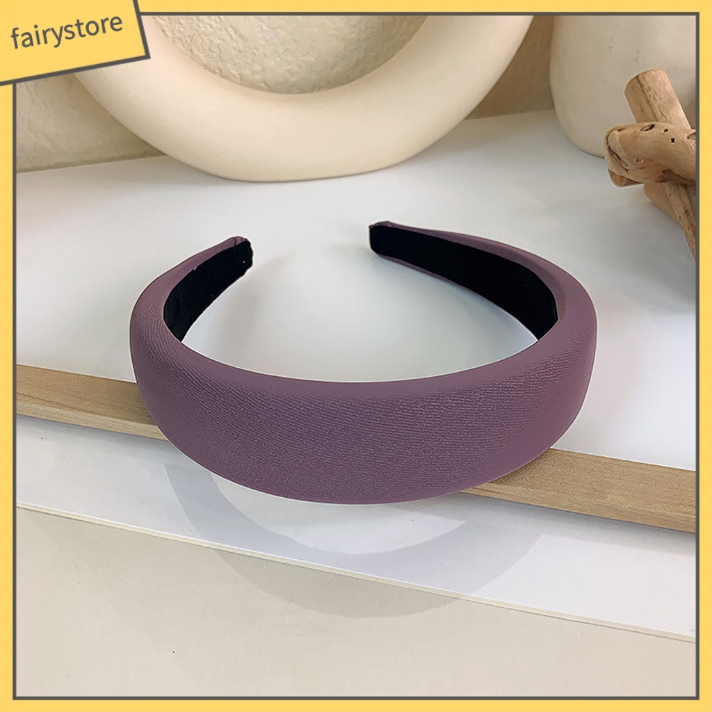 Băng Đô Cài Tóc Bản Rộng Bằng Xốp Ổn Định Màu Sắc Trơn Co Giãn