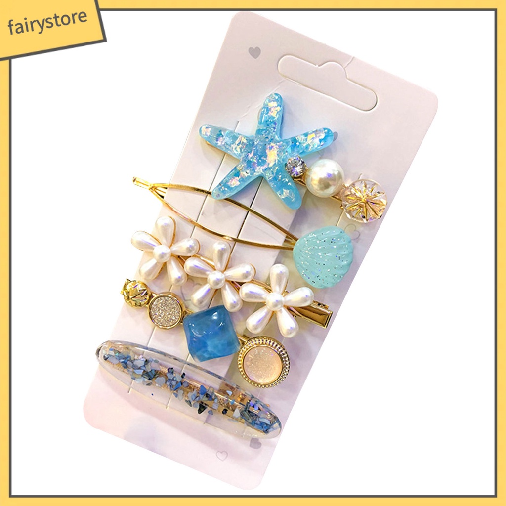 Set 5 / 8 / 10 Kẹp Tóc Hình Sao Biển Đính Ngọc Trai Giả Thanh Lịch Cho Nữ