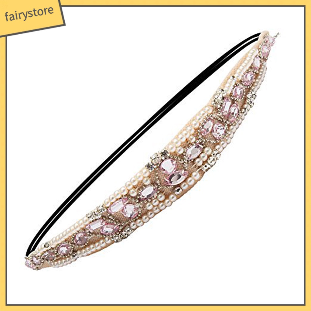 [FRO] Băng Đô Co Giãn Đính Hạt Đá Thủ Công Tinh Tế Không Kéo Cho Nữ