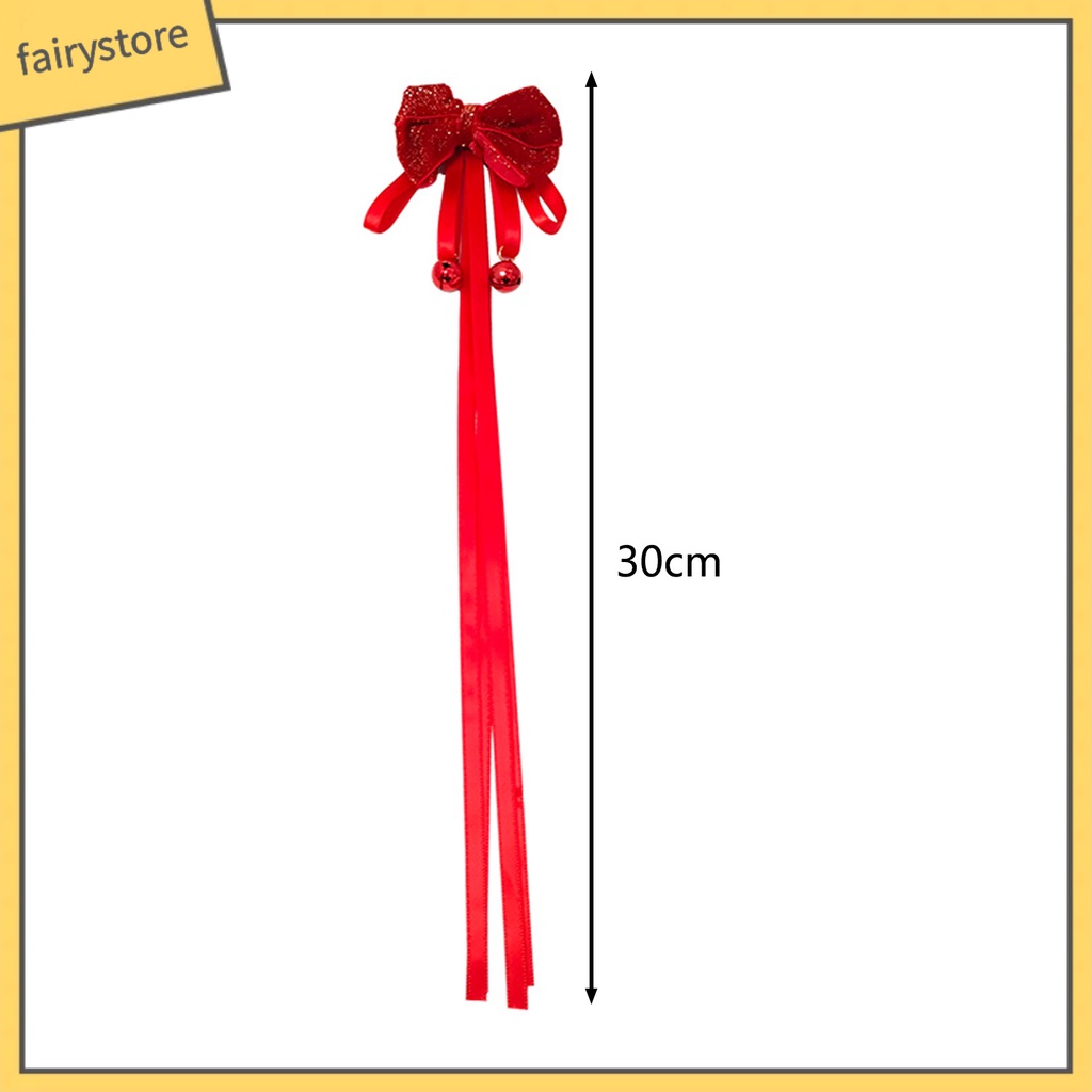 1 Cặp Kẹp Tóc Nơ Ruy Băng Dài Màu Đỏ Dễ Thương Có Chuông Thanh Lịch Dành Cho Bé Gái Mặc Trong Năm Mới