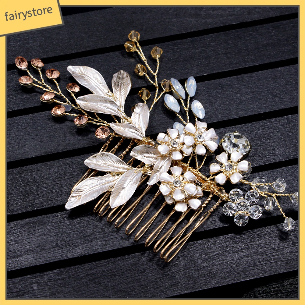 Lược Cài Tóc Hình Hoa Đính Đá Trang Nhã Cho Cô Dâu