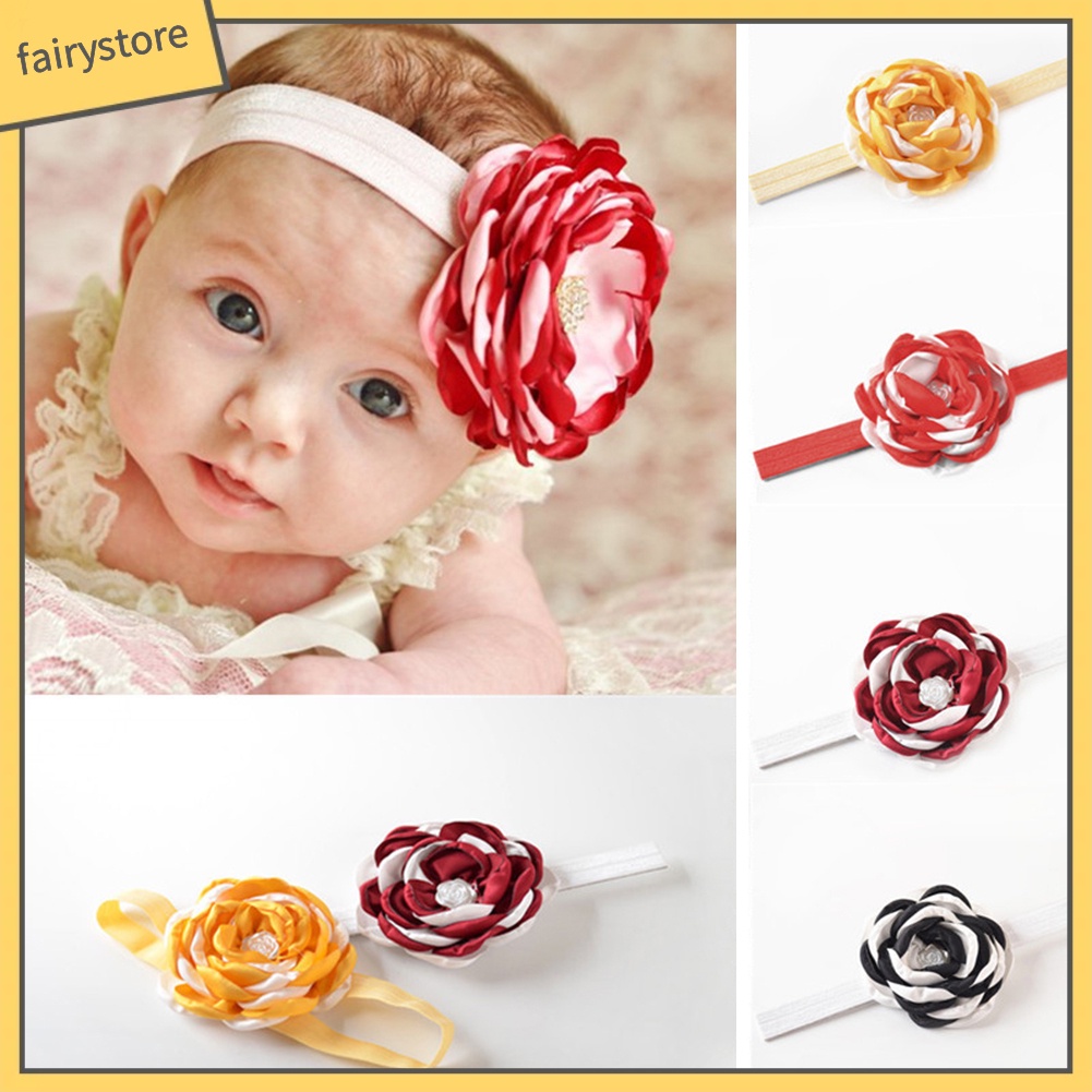 Băng Đô Hoa Hồng Vải Co Giãn Xinh Xắn Cho Bé Gái