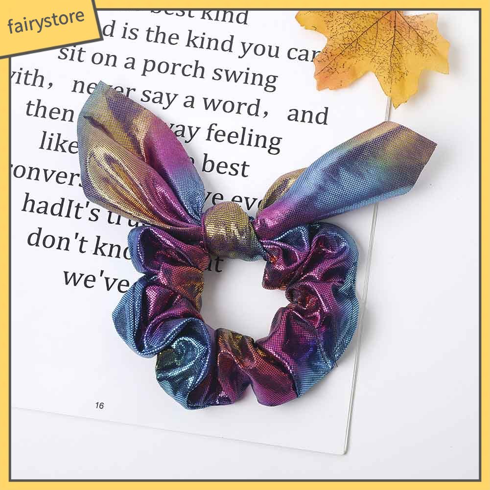 Dây Cột Tóc Co Giãn Hình Nơ Màu Sắc Gradient Lấp Lánh Cho Nữ