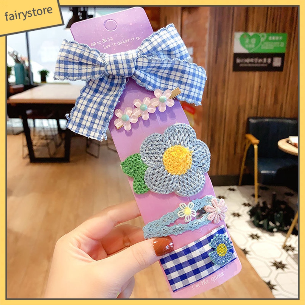 Set 5 Kẹp Tóc Hình Nơ / Hoa Quả Dễ Thương Cho Học Sinh